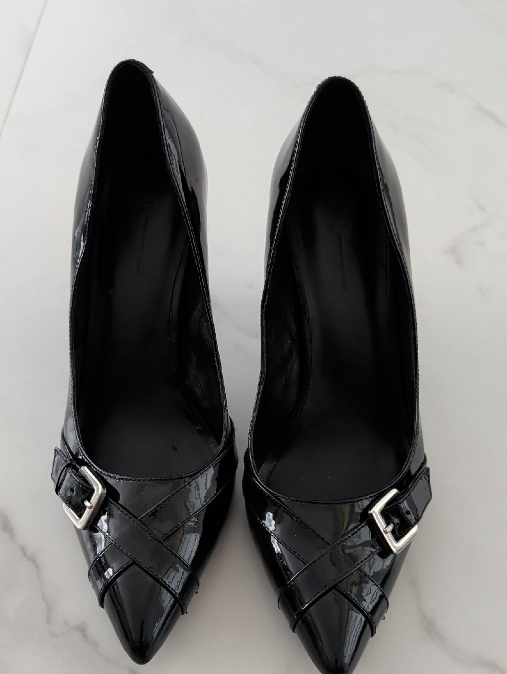 INC International Concepts Black Patent Pointed-Toe Buckle Pumps
